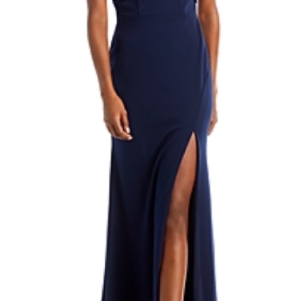 Aqua Elegant Navy Strapless Evening Gown - Picture 2 of 2